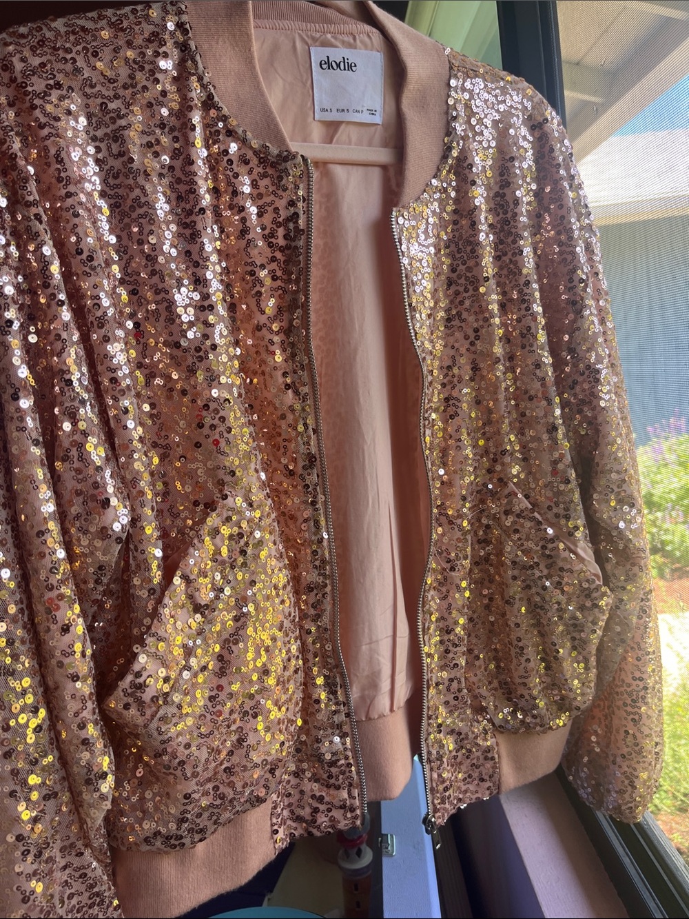 Elodie Rose Gold Sequin Bomber Jacket